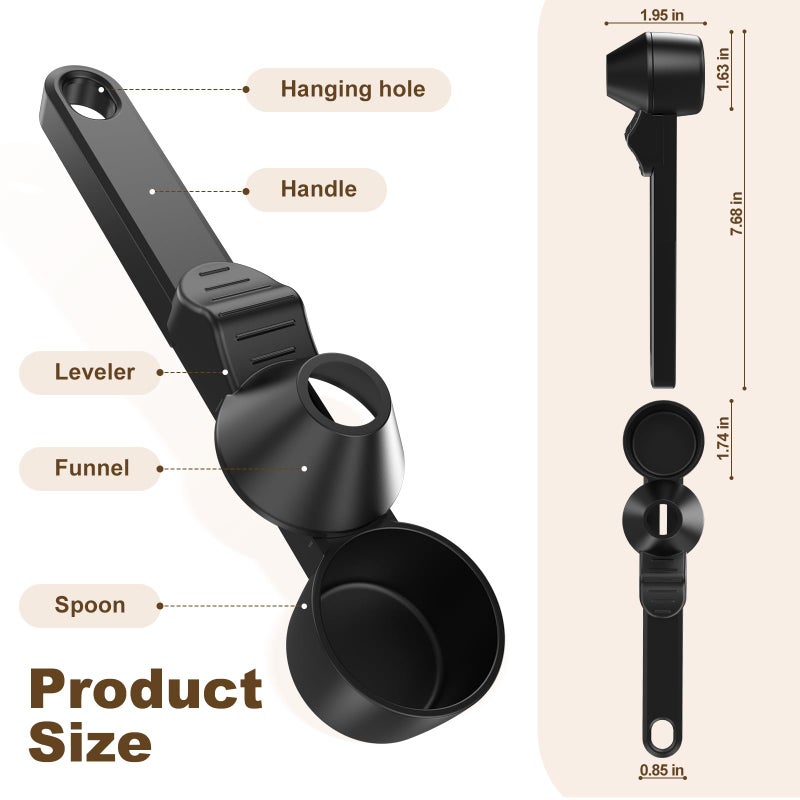 LimanChef Coffee Scoop & Funnel for Reusable K Cup Refillable Coffee Pods,Mess-Free Measuring Spoon 2 TBSP Capacity for Ground Coffee, Protein Powder & Tea, Funnel Design without Spilling(2, Black) - Image 5