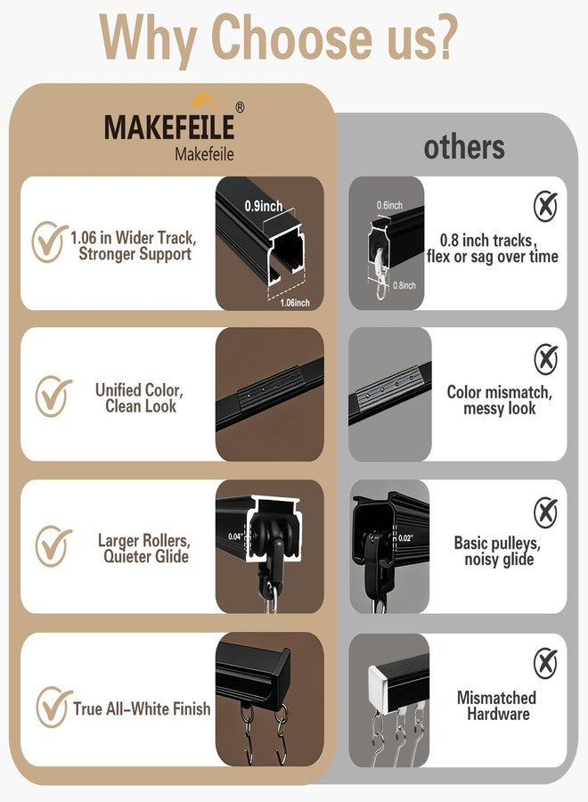 MaKefeile Ceiling Curtain Track, Heavy Duty Curtain Tracks System for Room Divider, Wall Mount Sliding Curtain Rail with Clip and Hooks Set for Living Room, Bedroom, Shower, Outdoor, Black, 6ft-9ft - Image 4