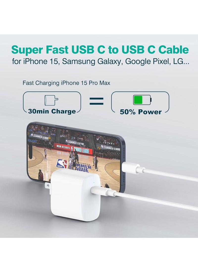 FLOWING USB C Cable 2M, 60W Power Delivery PD Fast charge Cable USB C to USB C for iPhone 16 Pro/16 Pro Max/16/16 Plus, iPad mini 6, MacBook Pro/Air, iPad Pro, Samsung S23+, Huawei P60, etc white  - Image 5