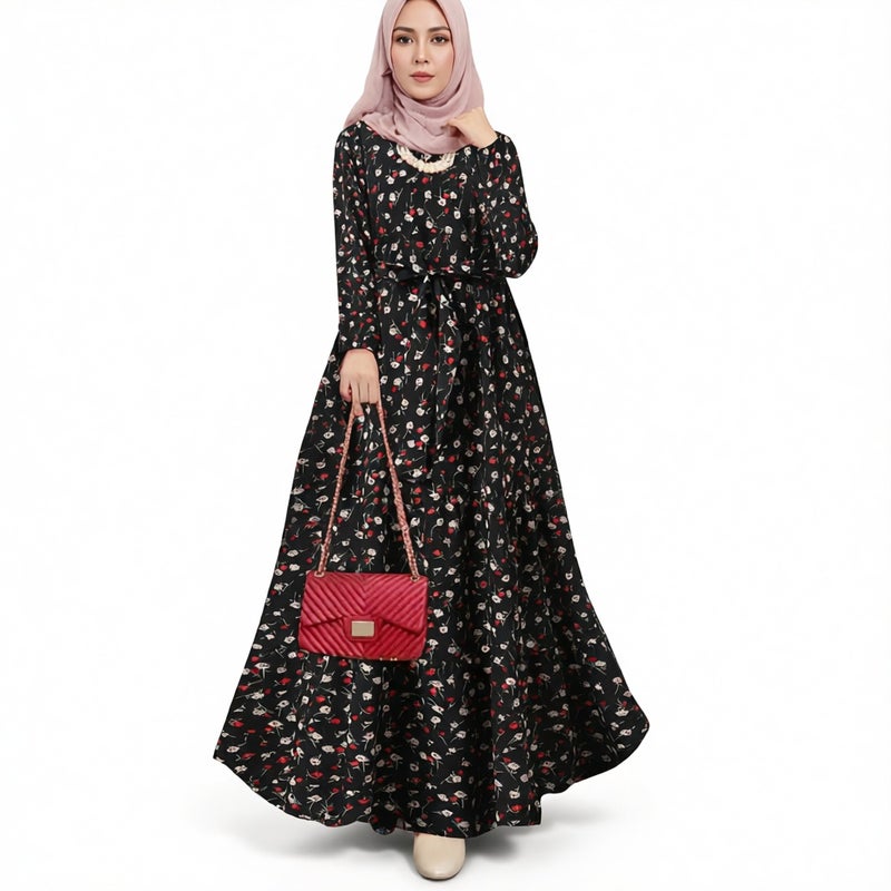 Fashion Print Belt Loose Dress