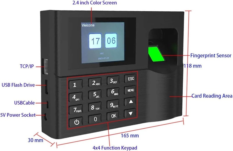 Clocking in Machine, A4 TCP/IP Biometric Fingerprint Employee Time and Attendance Management System Time Clock Punch Clock Machine，A12 id Spanish_Plug - Image 5