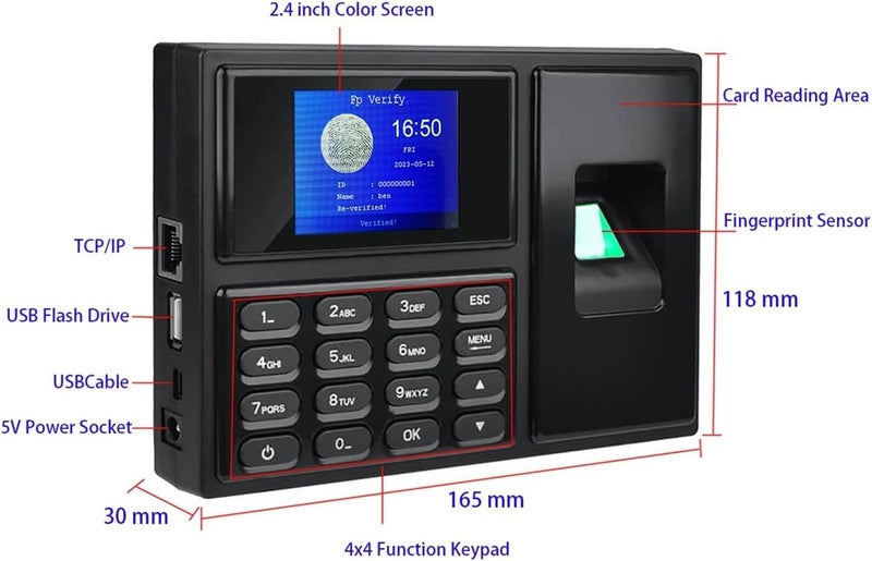 Clocking in Machine, A4 TCP/IP Biometric Fingerprint Employee Time and Attendance Management System Time Clock Punch Clock Machine，A12 id Spanish_Plug - Image 3