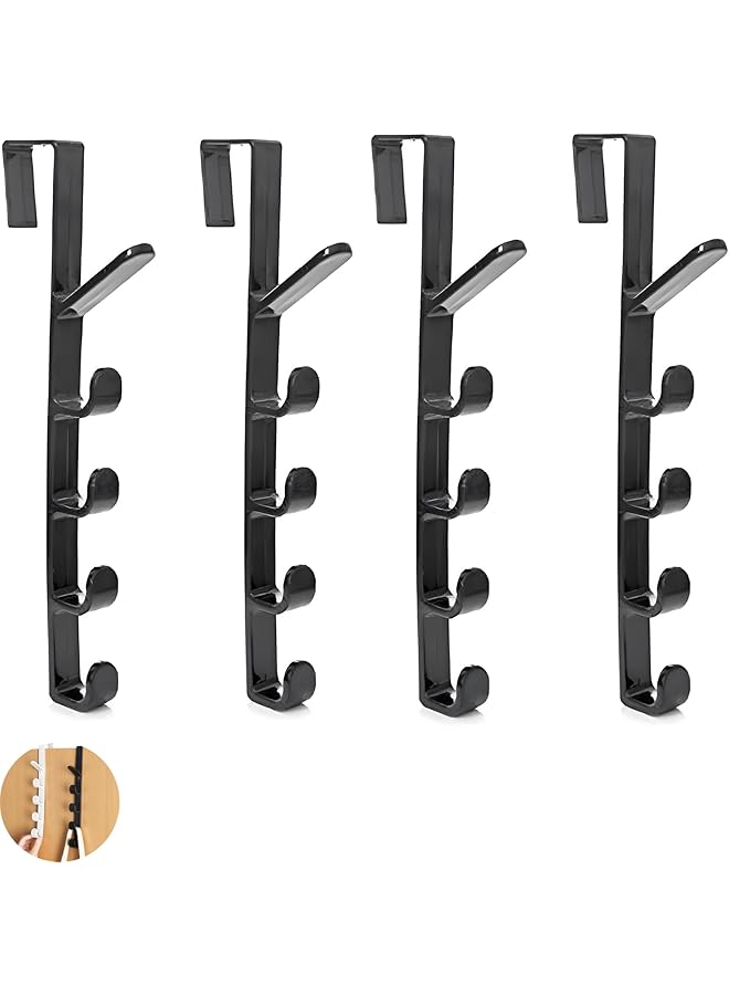 PROMASS promass Over the Door Hooks, 4 Pack 5 Layers Nail Free Hanger Over the Door Towel Rack, Heavy Duty Storage Wall Hooks, Over Door Organizer for Hanging Wreath, Robe, Towel, Purse, Coat, Hat (Black)  - Image 1
