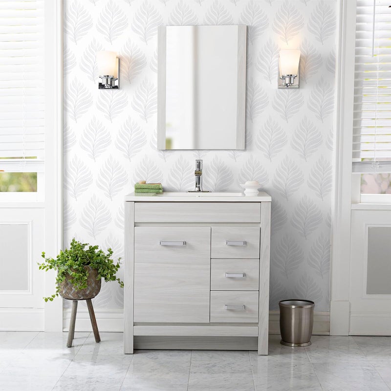 GloryTik Peel and Stick Wallpaper Boho White/Grey Floral Contact Paper Modern Removable Self Adhesive Wall Paper Leaf Waterproof Wallpaper for Cabinets Bedroom Vinyl Rolls (17.3" x 78.7") - Image 3