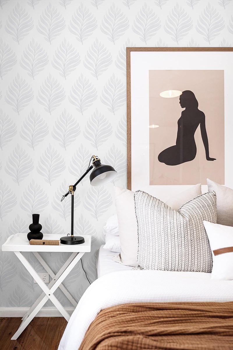 GloryTik Peel and Stick Wallpaper Boho White/Grey Floral Contact Paper Modern Removable Self Adhesive Wall Paper Leaf Waterproof Wallpaper for Cabinets Bedroom Vinyl Rolls (17.3" x 78.7") - Image 4