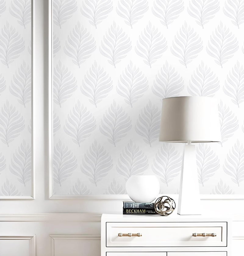 GloryTik Peel and Stick Wallpaper Boho White/Grey Floral Contact Paper Modern Removable Self Adhesive Wall Paper Leaf Waterproof Wallpaper for Cabinets Bedroom Vinyl Rolls (17.3" x 78.7") - Image 2