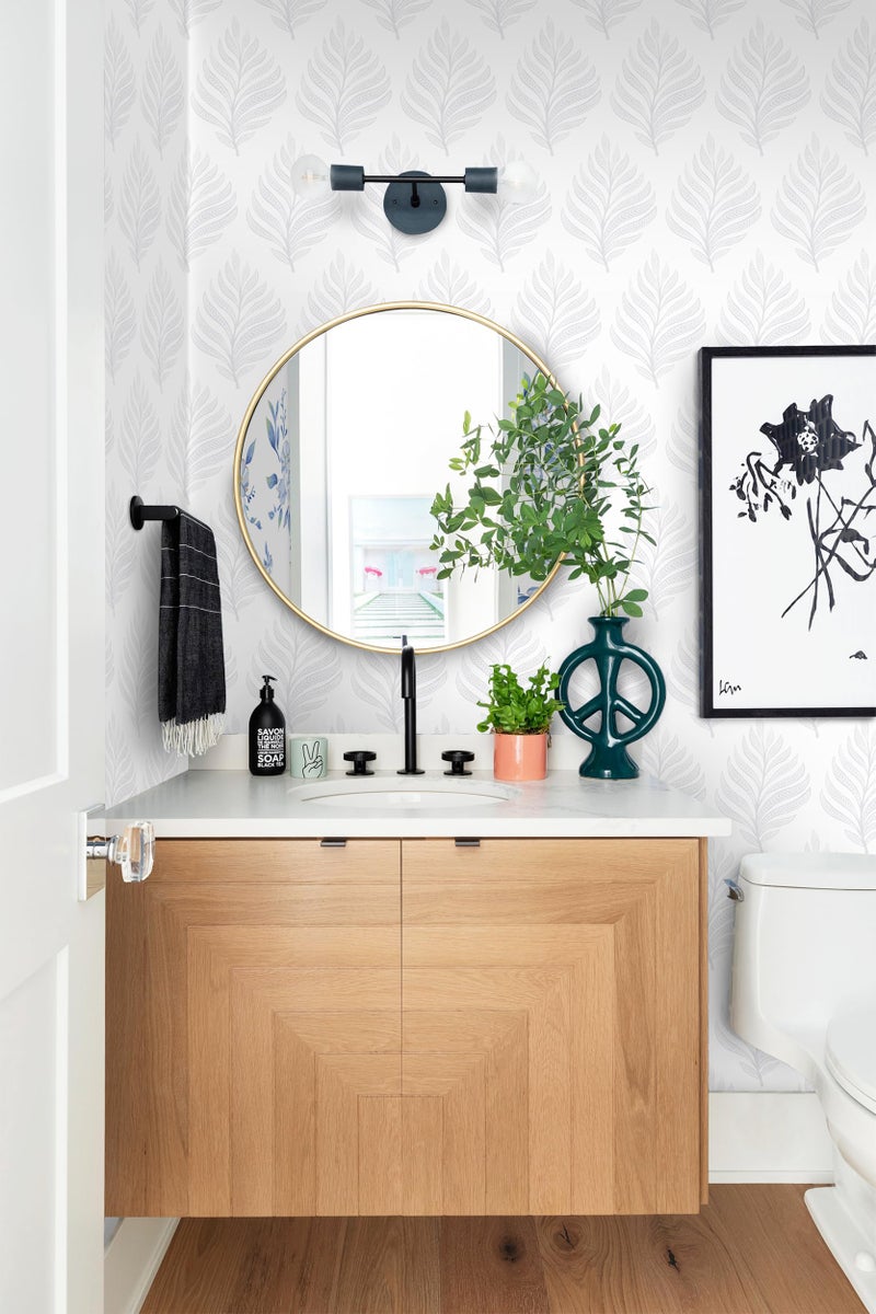 GloryTik Peel and Stick Wallpaper Boho White/Grey Floral Contact Paper Modern Removable Self Adhesive Wall Paper Leaf Waterproof Wallpaper for Cabinets Bedroom Vinyl Rolls (17.3" x 78.7") - Image 5