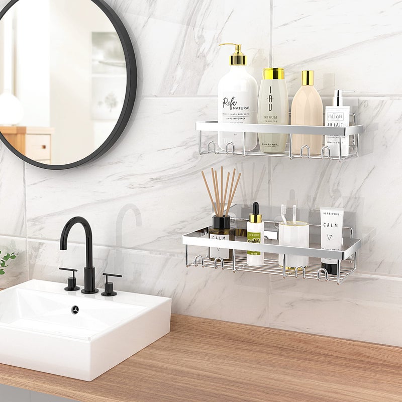 Moforoco Shower Caddy Shelf Organizer Rack Self Resform Black Bathroom Sgenn - Image 2