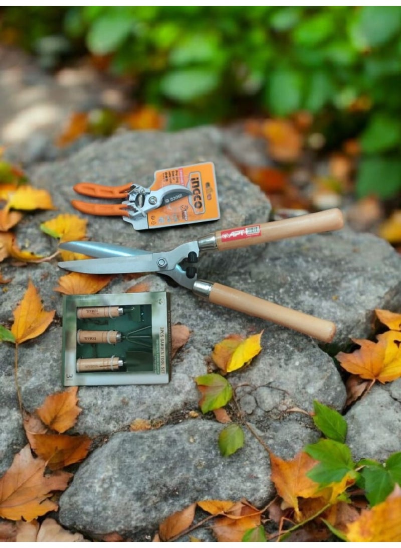 Professional Garden Tool Set, Pruning Shears with Wooden Handle, Orange Branch Cutter, Garden Hand Tool Set - Image 1
