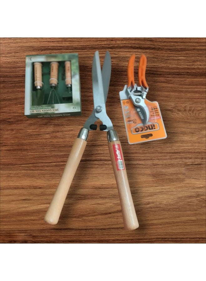 Professional Garden Tool Set, Pruning Shears with Wooden Handle, Orange Branch Cutter, Garden Hand Tool Set - Image 3