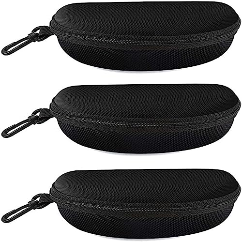 alladaga 3 Pack Zipper Shell Eyeglasses and Sunglasses Case with Plastic Carabiner Hook (Black) - Image 1