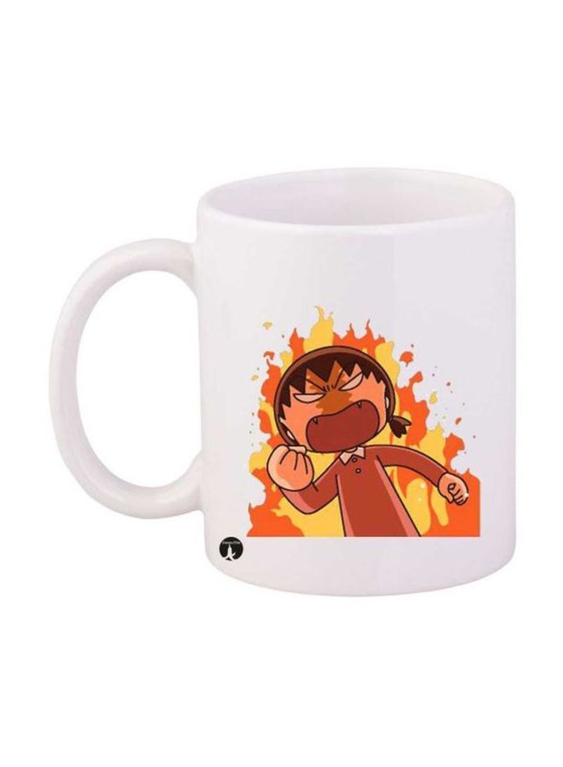 RKN Anime Chibi Maruko Chan Printed Mug White/Brown/Yellow Standard Size