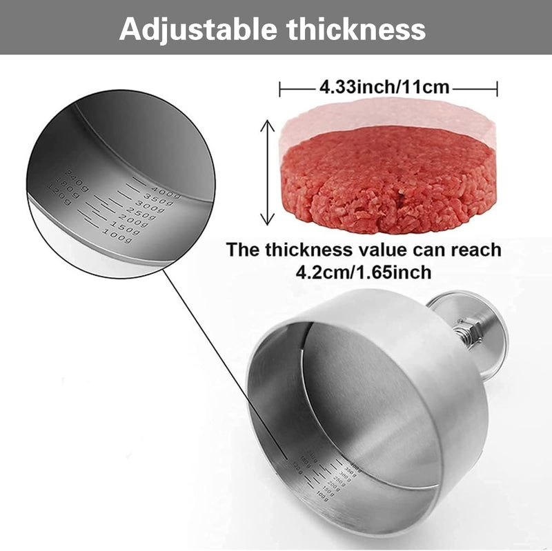 Stainless Steel Adjustable Hamburger Press Patty Maker Non Stick Patty Making Molds Easy Release Hamburger Patty Press for Beef Vegetables Burgers BBQ - Image 4