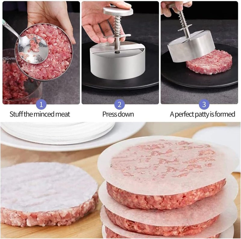 Stainless Steel Adjustable Hamburger Press Patty Maker Non Stick Patty Making Molds Easy Release Hamburger Patty Press for Beef Vegetables Burgers BBQ - Image 2