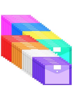EOOUT 45 Pack Plastic Envelopes Poly Envelopes Clear Document File Folders With Hook & Loop Closure A4 Size With Label Pocket For School Home Work Office Organization 8 Colors  - Image 2