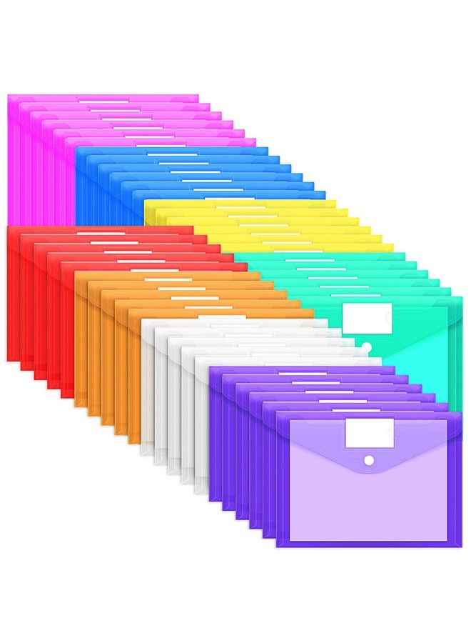 EOOUT 45 Pack Plastic Envelopes Poly Envelopes Clear Document File Folders With Hook & Loop Closure A4 Size With Label Pocket For School Home Work Office Organization 8 Colors  - Image 2