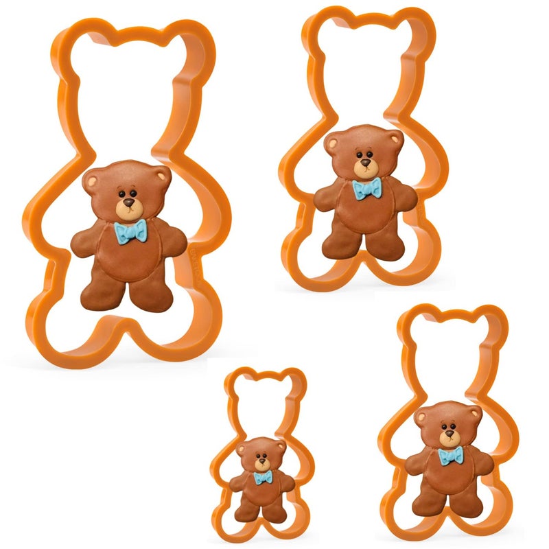 KAISHANE Teddy Bear Cookie Cutter Set - 4 Pieces Teddy Bears Plastic Biscuit Cutter for Kitchen Baking - Image 1