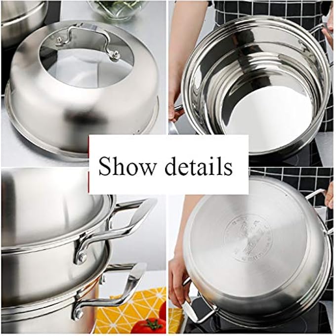 قدر بخاري من الفولاذ المقاوم للصدأ 304، مكون من 4 طبقات، مناسب للمطاعم التجارية والمنزلية، مناسب لموقد الغاز، طباخ الحث، لون واحد، 28 سم - Image 5