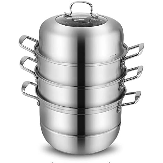 قدر بخاري من الفولاذ المقاوم للصدأ 304، مكون من 4 طبقات، مناسب للمطاعم التجارية والمنزلية، مناسب لموقد الغاز، طباخ الحث، لون واحد، 28 سم - Image 2