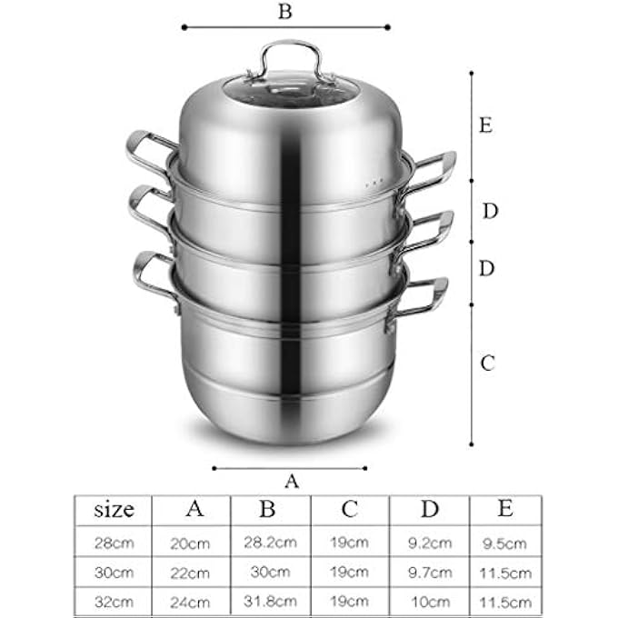 قدر بخاري من الفولاذ المقاوم للصدأ 304، مكون من 4 طبقات، مناسب للمطاعم التجارية والمنزلية، مناسب لموقد الغاز، طباخ الحث، لون واحد، 28 سم - Image 4