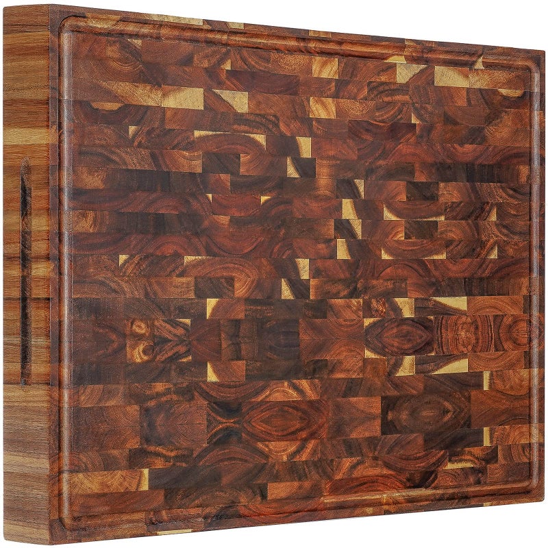 AZRHOM Thick End Grain Acacia Wood Cutting Board 24x18x2 In, Wooden Butcher Block, Chopping Board For Kitchen with Juice Groove Handles Non-Slip Pats (Gift Box) - Image 1