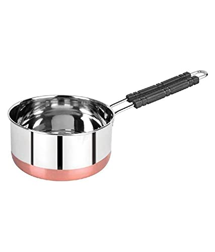 Gokich Gokich Stainless Steel Copper Bottom Flat Base Stove Bottom Sauce Pan, Milk Pan, Tea & Coffee Pot Tapeli Patila Cookware Container with Handle (1400 ML, 1)  - Image 1