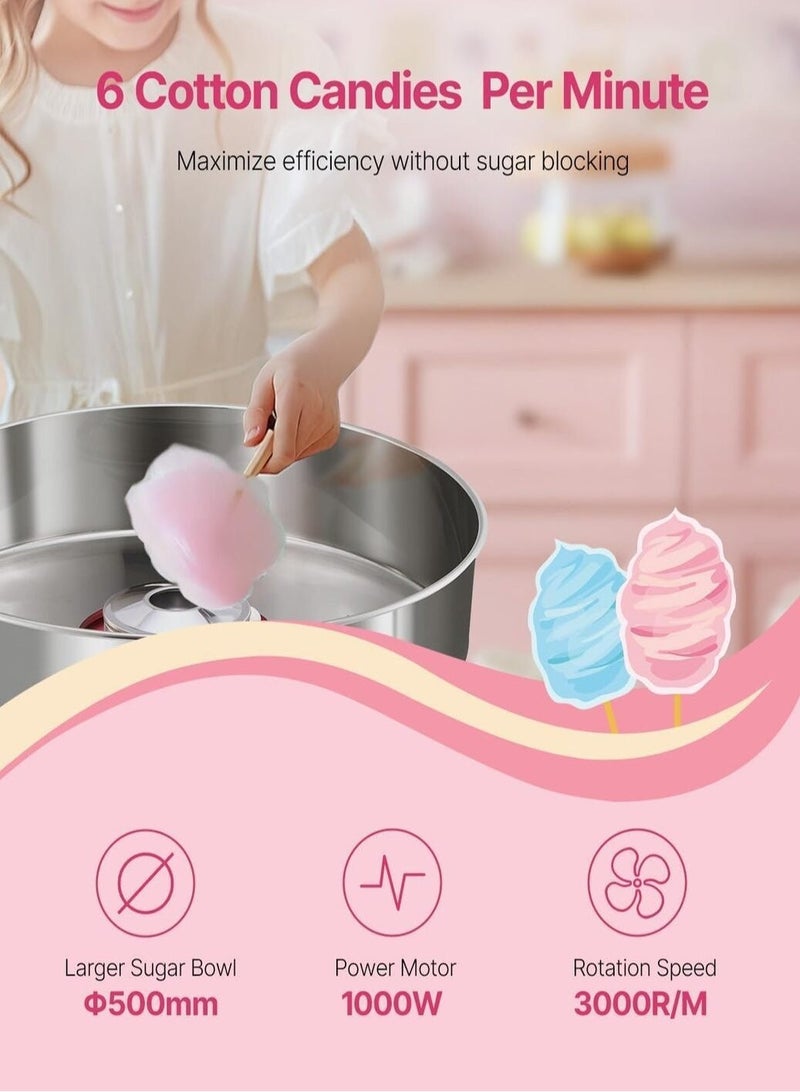 KitchTron Electric Cotton Candy Machine, 1000W Commercial Floss Maker w/Stainless Steel Bowl, Sugar Scoop and Drawer, Perfect for Home, Carnival, Kids Birthday, Family Party, Pink - Image 4