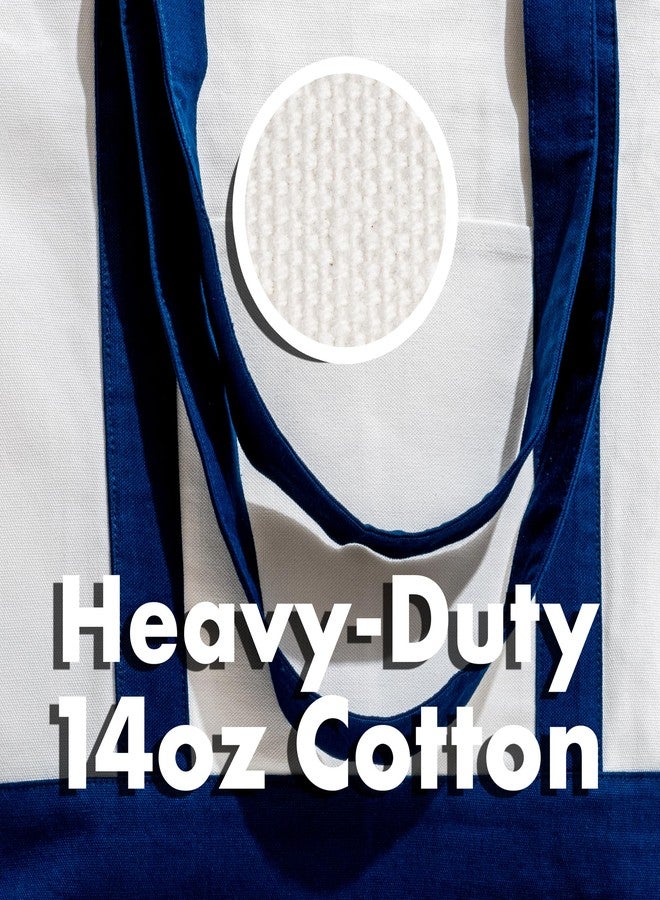 Carrywell |Not Made in China| Cotton Tote Bags, Reusable Grocery Shopping Bag with Zipper Closure and Front Pocket, Heavy Duty Organic Cloth w/Handles - Image 4
