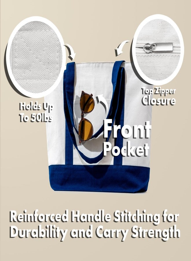 Carrywell |Not Made in China| Cotton Tote Bags, Reusable Grocery Shopping Bag with Zipper Closure and Front Pocket, Heavy Duty Organic Cloth w/Handles - Image 3