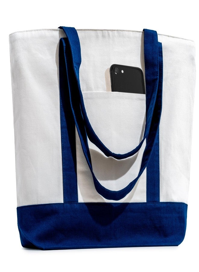 Carrywell |Not Made in China| Cotton Tote Bags, Reusable Grocery Shopping Bag with Zipper Closure and Front Pocket, Heavy Duty Organic Cloth w/Handles - Image 1