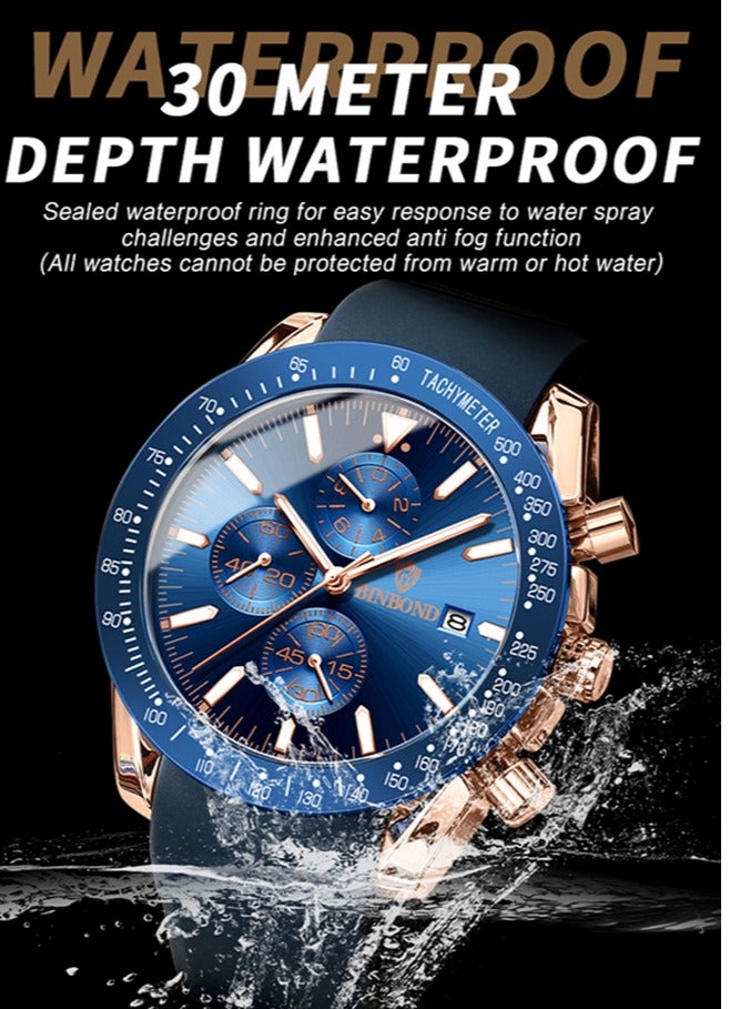 بينبوند ساعة رجالية كوارتز جلد فاخر مقاوم للماء ساعة كرونوغراف - Image 2