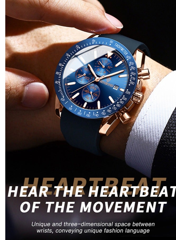 بينبوند ساعة رجالية كوارتز جلد فاخر مقاوم للماء ساعة كرونوغراف - Image 4