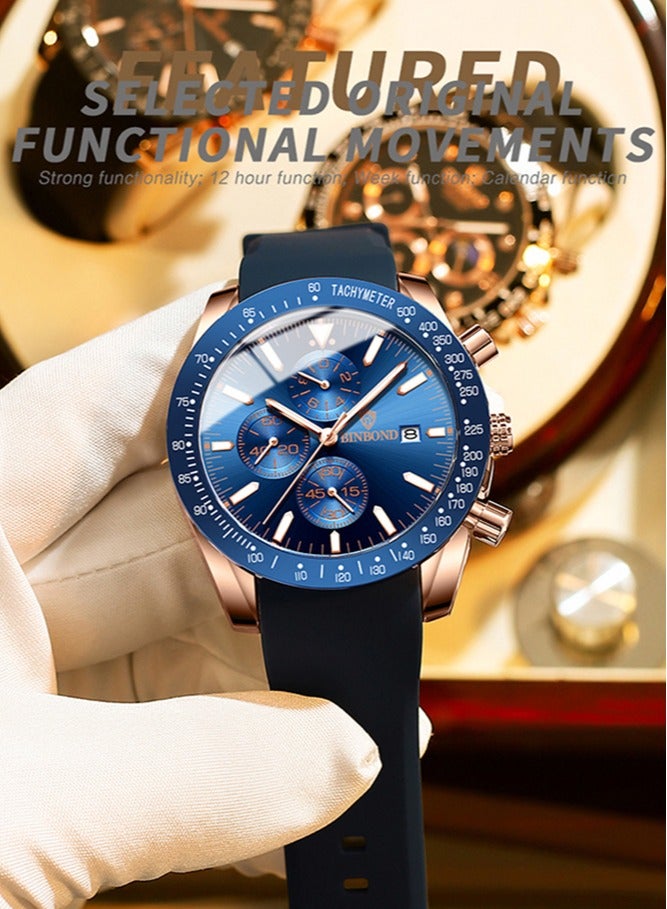 بينبوند ساعة رجالية كوارتز جلد فاخر مقاوم للماء ساعة كرونوغراف - Image 3