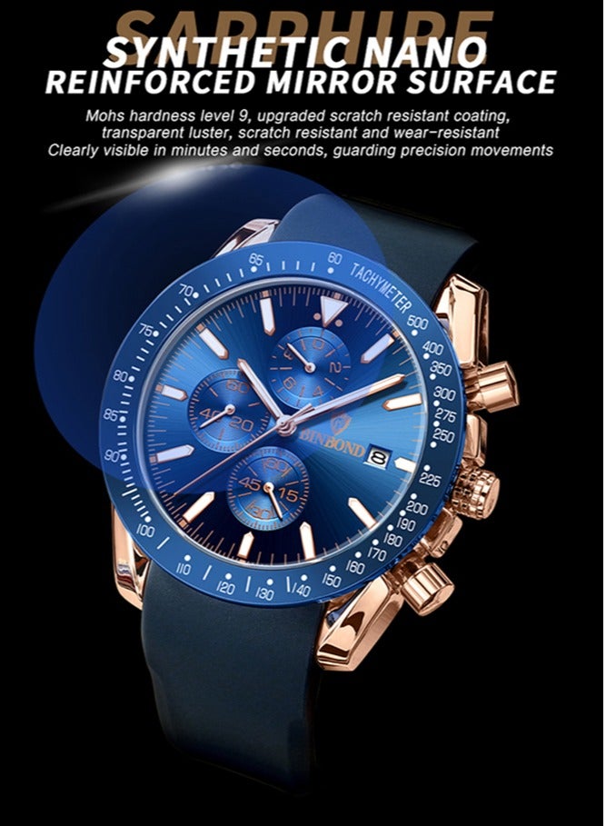 بينبوند ساعة رجالية كوارتز جلد فاخر مقاوم للماء ساعة كرونوغراف - Image 1