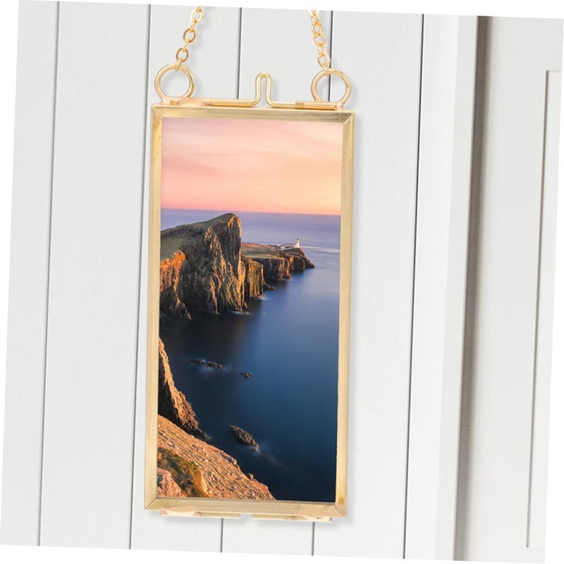 Homoyoyo Brass Double-sided Glass Frame for Pressed Flowers 5x10cm Vertical Photo Display, 2pcs Vintage Artwork Display Frames for Home Décor and Dried Flower Preservation - Image 3