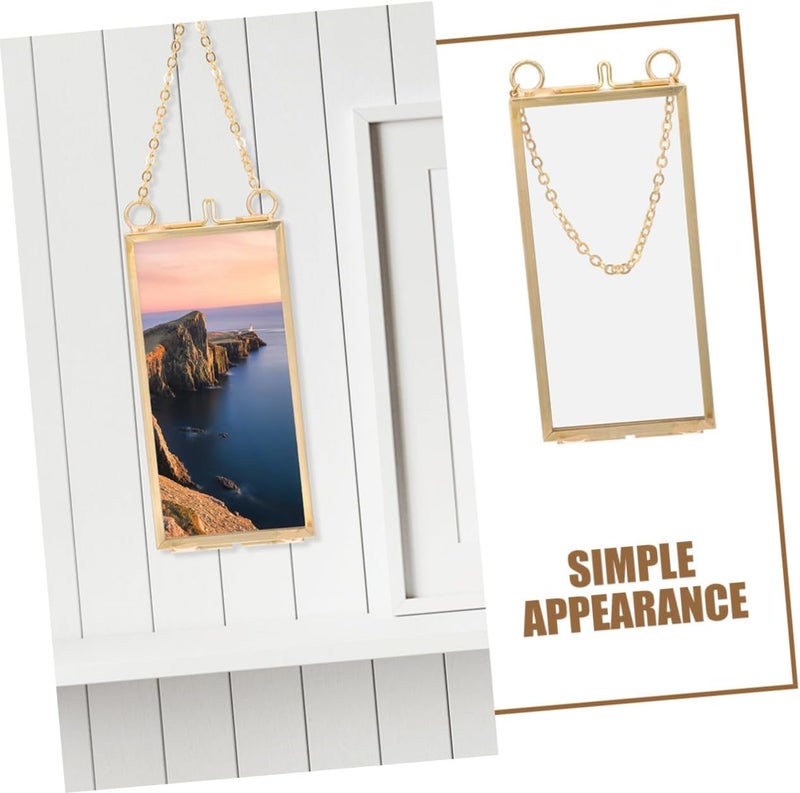 Homoyoyo Brass Double-sided Glass Frame for Pressed Flowers 5x10cm Vertical Photo Display, 2pcs Vintage Artwork Display Frames for Home Décor and Dried Flower Preservation - Image 5