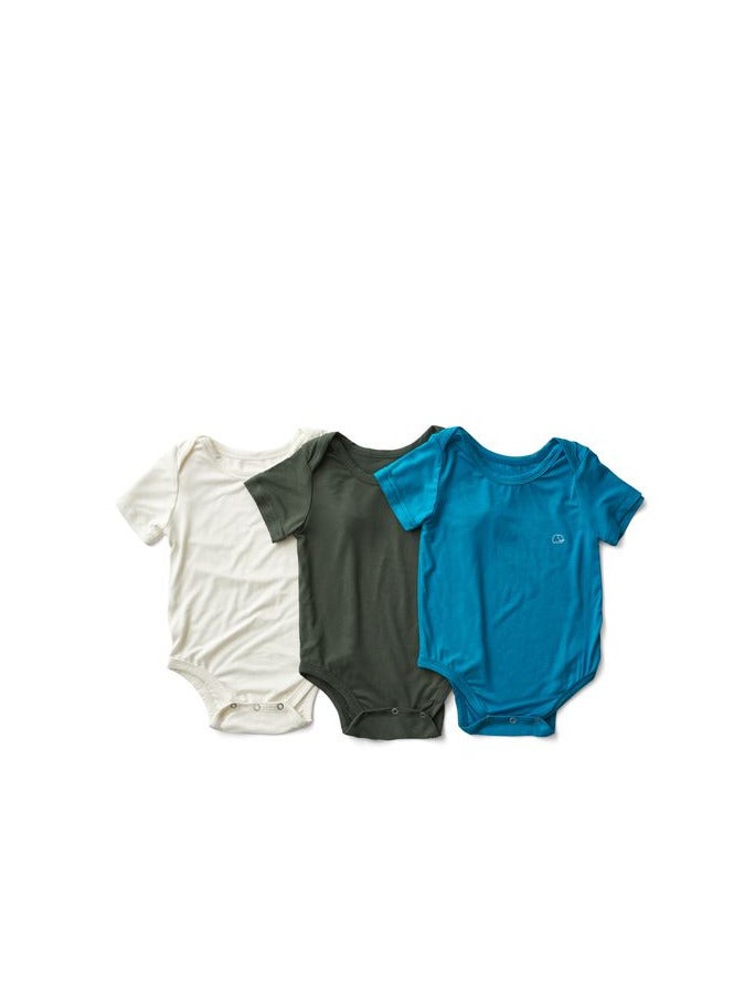 Anvi Baby Set of 3 Organic Bamboo Spandex Bodysuit- Gift set 0-3m	Blue/White/ Dark Green  - Image 1