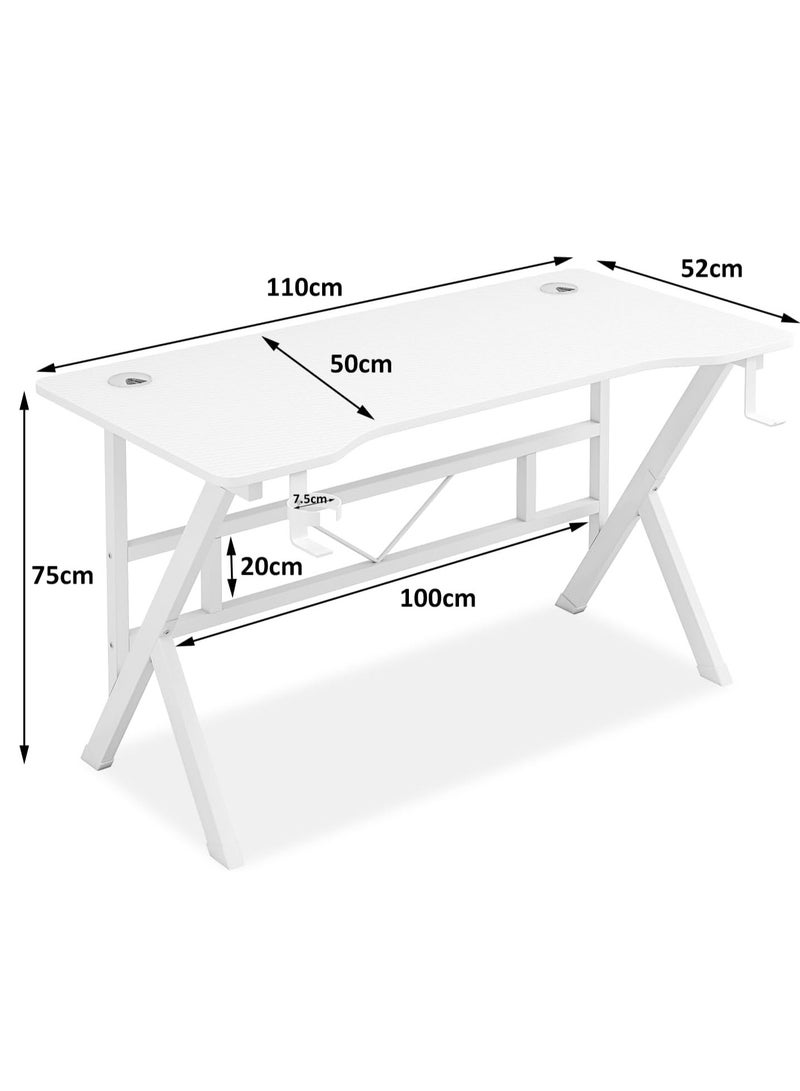 ZUIHAO ZUIHAO Gaming Desk 110cm Carbon Fiber Computer Table Workstation with K Shape Metal Frame Gamer Writing Table White 110 X52 X 75cm  - Image 2