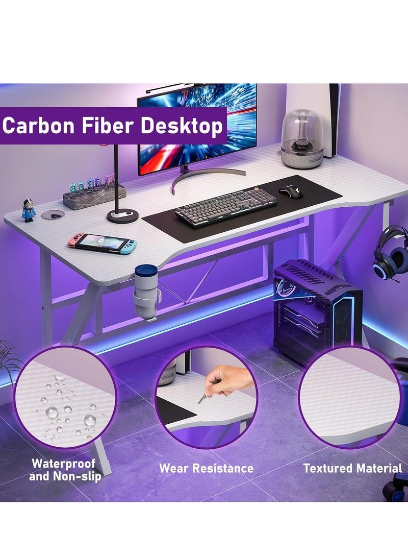 ZUIHAO ZUIHAO Gaming Desk 110cm Carbon Fiber Computer Table Workstation with K Shape Metal Frame Gamer Writing Table White 110 X52 X 75cm  - Image 4
