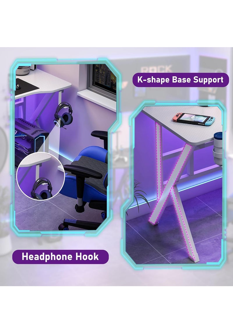 ZUIHAO ZUIHAO Gaming Desk 110cm Carbon Fiber Computer Table Workstation with K Shape Metal Frame Gamer Writing Table White 110 X52 X 75cm  - Image 5