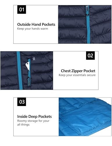 Little Donkey Andy Men's Packable Lightweight Puffer Jacket Hooded Windproof Winter Coat with Recycled Insulation Deep Blue S - Image 5
