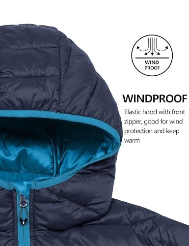 Little Donkey Andy Men's Packable Lightweight Puffer Jacket Hooded Windproof Winter Coat with Recycled Insulation Deep Blue S - Image 4