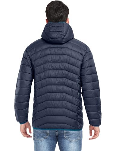 Little Donkey Andy Men's Packable Lightweight Puffer Jacket Hooded Windproof Winter Coat with Recycled Insulation Deep Blue S - Image 3