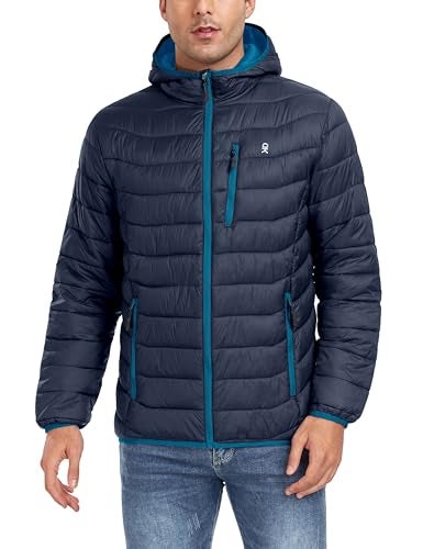 Little Donkey Andy Men's Packable Lightweight Puffer Jacket Hooded Windproof Winter Coat with Recycled Insulation Deep Blue S - Image 2