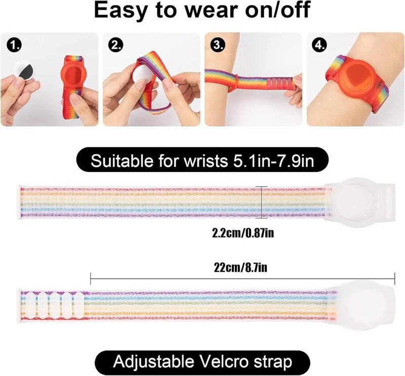 KP Original Battery Rainbow Kids GPS Tag Wristband, Adjustable Nylon Protective Bracelet with Velcro Strap for Apple GPS Tracker, Anti-Lost Band for Children and Elderly, 22cm Length (Rainbow) - Image 2