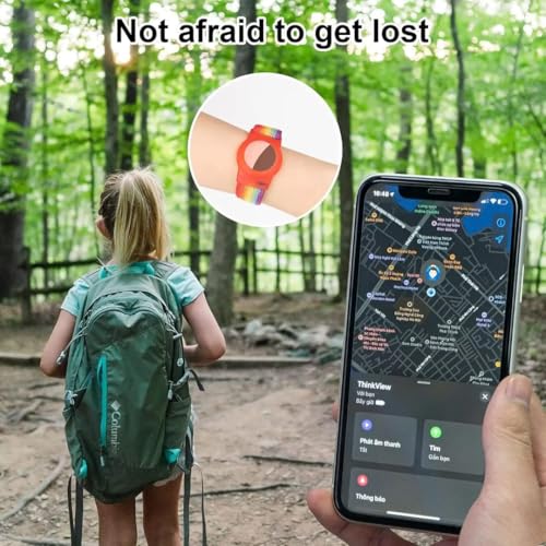 KP Original Battery Rainbow Kids GPS Tag Wristband, Adjustable Nylon Protective Bracelet with Velcro Strap for Apple GPS Tracker, Anti-Lost Band for Children and Elderly, 22cm Length (Rainbow) - Image 3