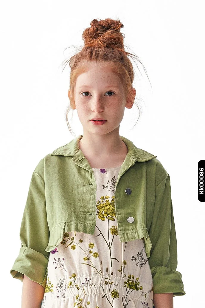 NK Kids Buttoned Polo Collar Faux Double Pocket Solid Color Girls' Jacket 8-14 Years 36704