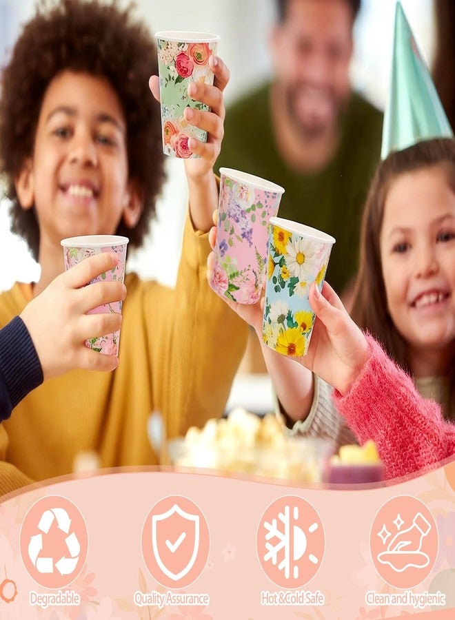 أوفيروش - عبوة من 60 كوب قهوة ورقي مزين بالزهور سعة 12 أونصة، مع أغطية وأكمام، مثالي لحفلات الشاي وأعياد الميلاد وحفلات الزفاف وحفلات استقبال المولود. - Image 5