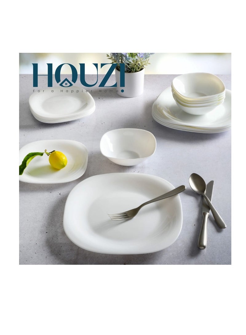 Houzi طقم عشاء هوزي 20 قطعة من الخزف الأوبال 6 أطباق عشاء 6 أطباق حلوى 6 سلطانيات 2 سلطانية تقديم - Image 5