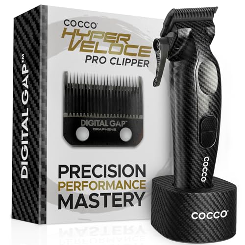 Cocco Hyper Veloce Pro Clipper, Digital Gap Ambassador Graphene Taper Blade Professional Hair Clippers, High-Torque BLDC Motor, All-Metal, Cordless, Charging Station Included (Carbon Fiber) - Image 1